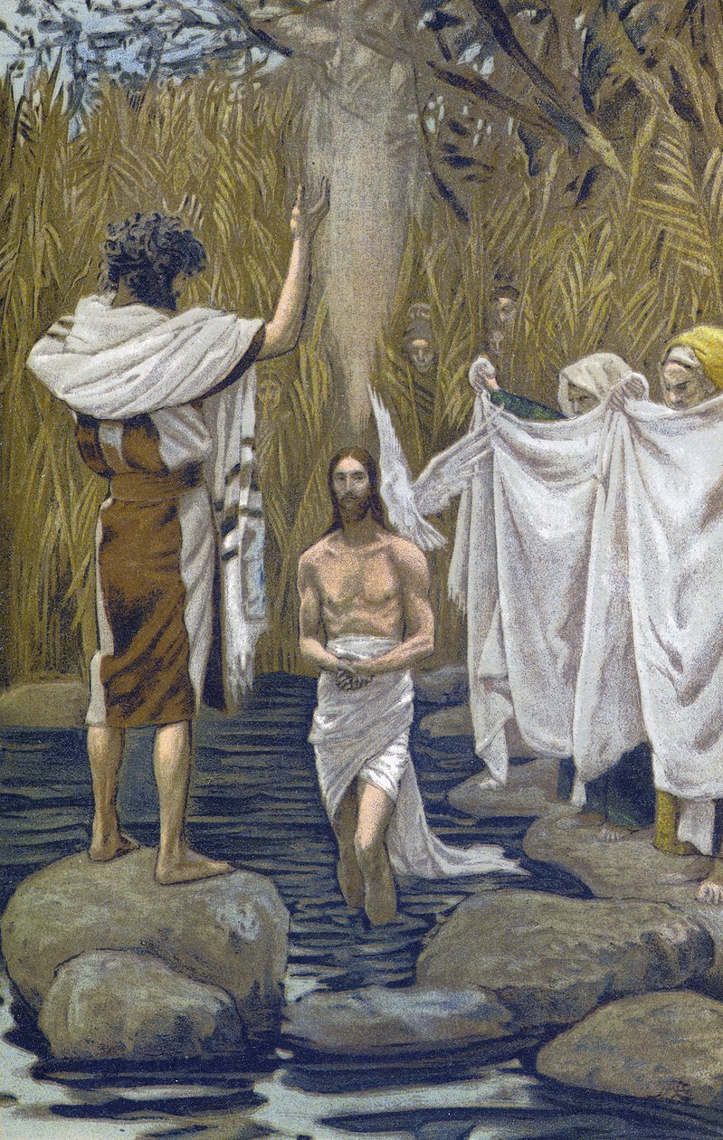 Jeesuksen kaste - Jeesuksen kaste - teoksesta "" Herramme Jeesuksen Kristuksen elämä"" - 1899, James Tissot - Herramme Jeesuksen Kristuksen elämä, kirjoittanut Jacques Joseph (Jacques Joseph) Tissot dit James Tissot (1836- 1902) tekijältä James Jacques Joseph Tissot