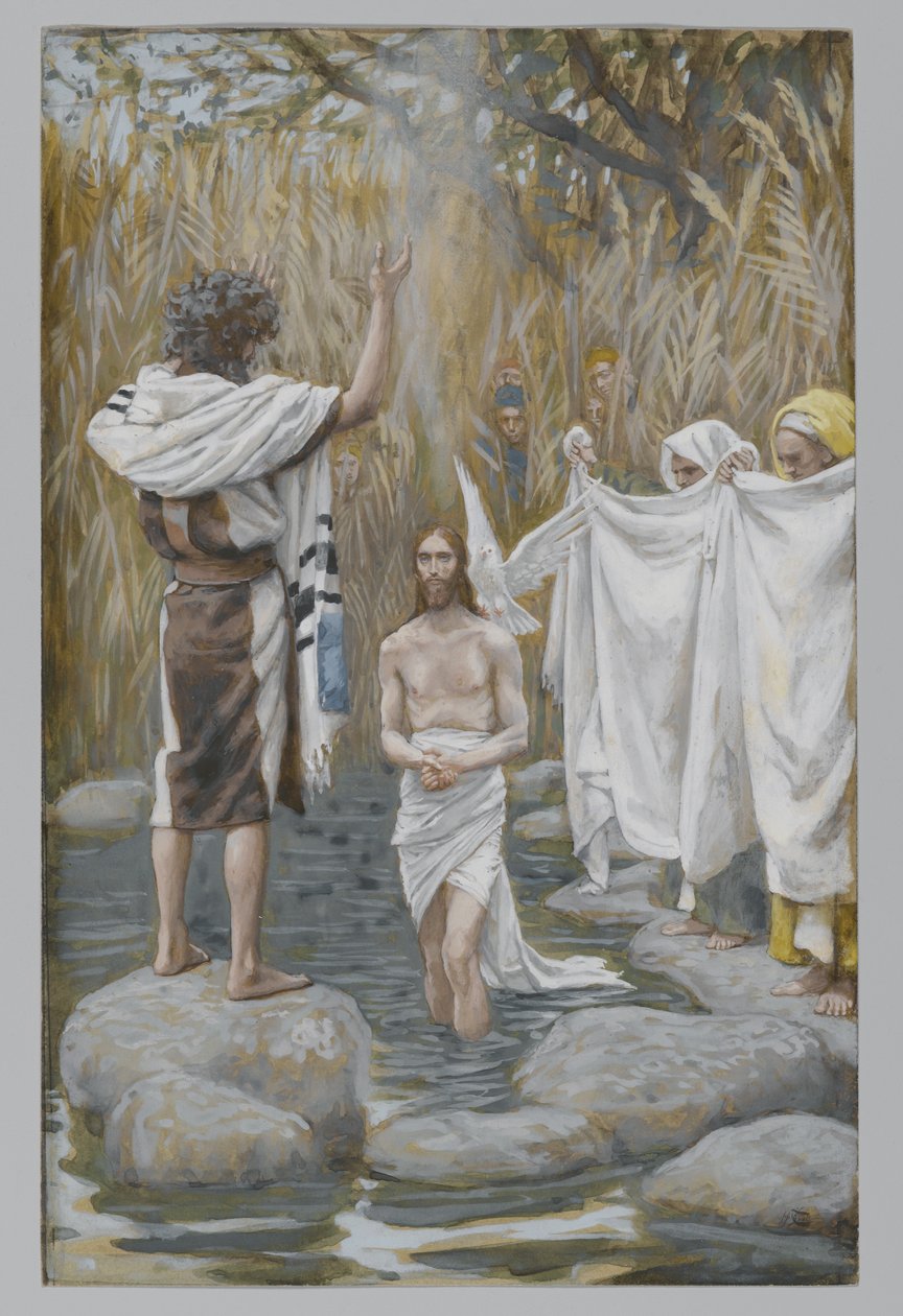 Jeesuksen kaste, esimerkki teoksesta Herramme Jeesuksen Kristuksen elämä (wc grafiitin päällä paperilla) tekijältä James Jacques Joseph Tissot
