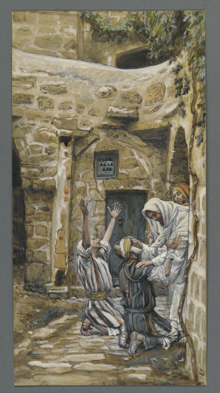 Kapernaumin sokea, esimerkki teoksesta Herramme Jeesuksen Kristuksen elämä (wc grafiitin päällä paperilla) tekijältä James Jacques Joseph Tissot