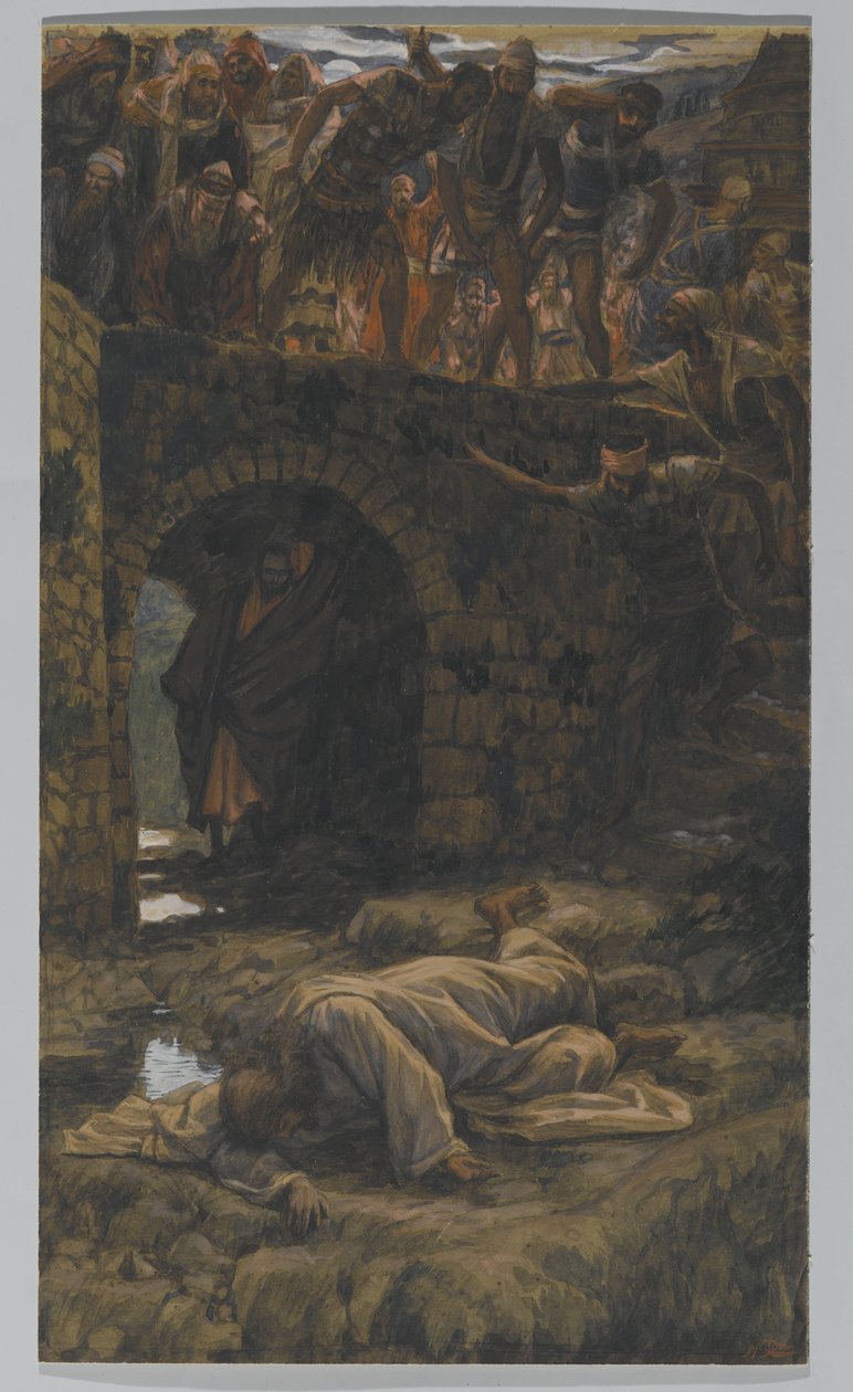 Kedron puro. He Shall Drink of the Brook on the Way, kuvitus teokseen The Life of Christ, n. 1886-1894 (wc ja guassi pahville) tekijältä James Jacques Joseph Tissot