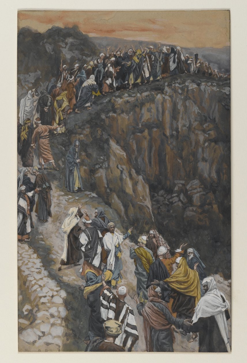 Kukkulan otsa lähellä Nasaretia, esimerkki teoksesta Herramme Jeesuksen Kristuksen elämä (wc grafiitin päällä paperilla) tekijältä James Jacques Joseph Tissot
