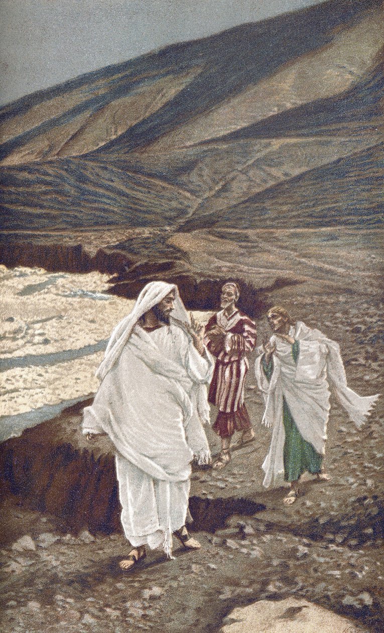 Pyhän Andreaksen ja Pyhän Johanneksen kutsu - Pyhän Andreaksen ja Pyhän Johanneksen kutsuminen - "" Herramme Jeesuksen Kristuksen elämästä"" - 1899, James Tissot - Pyhän Johanneksen ja Pyhän Andreaksen kutsumus - Herramme Jeesuksen Kristuksen elämä , kirjo tekijältä James Jacques Joseph Tissot