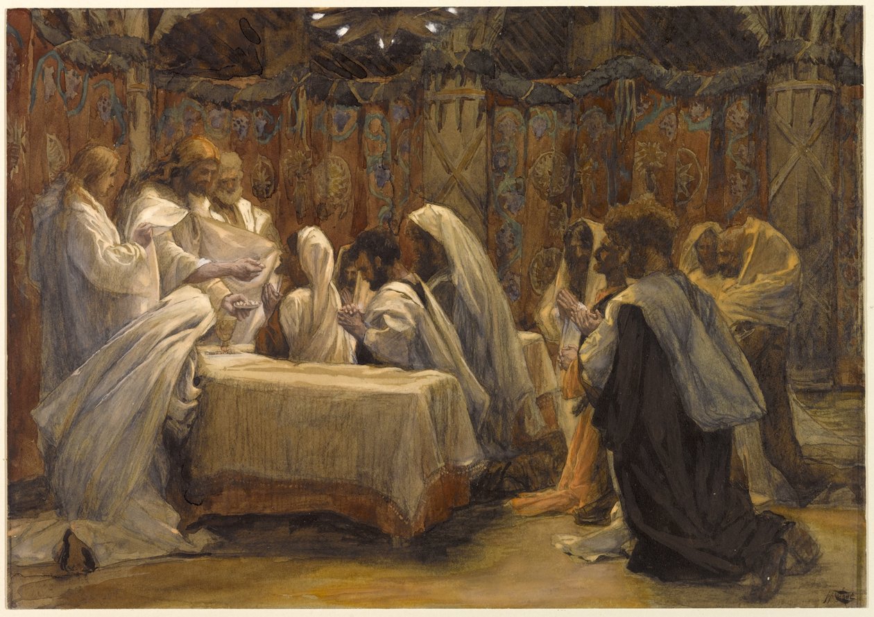 Apostolien ehtoollinen, kuvitus teokselle The Life of Christ, n. 1884-1896 (wc ja guassi pahville) tekijältä James Jacques Joseph Tissot