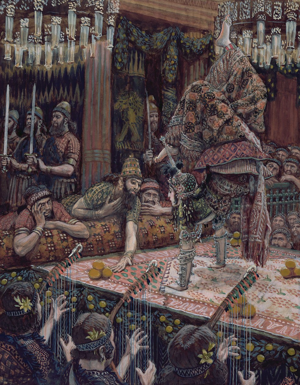 Herodiaan tytär tanssii, kuvitus teokseen The Life of Christ, n. 1886-1894 (wc ja guassi pahville) tekijältä James Jacques Joseph Tissot