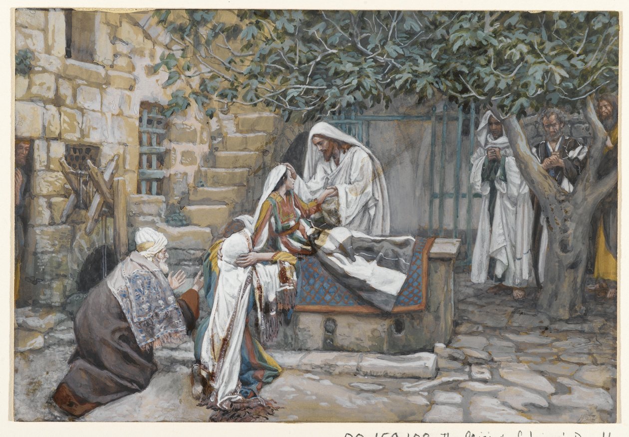 Jairuksen tytär, esimerkki teoksesta Herramme Jeesuksen Kristuksen elämä (wc grafiitin päällä paperilla) tekijältä James Jacques Joseph Tissot