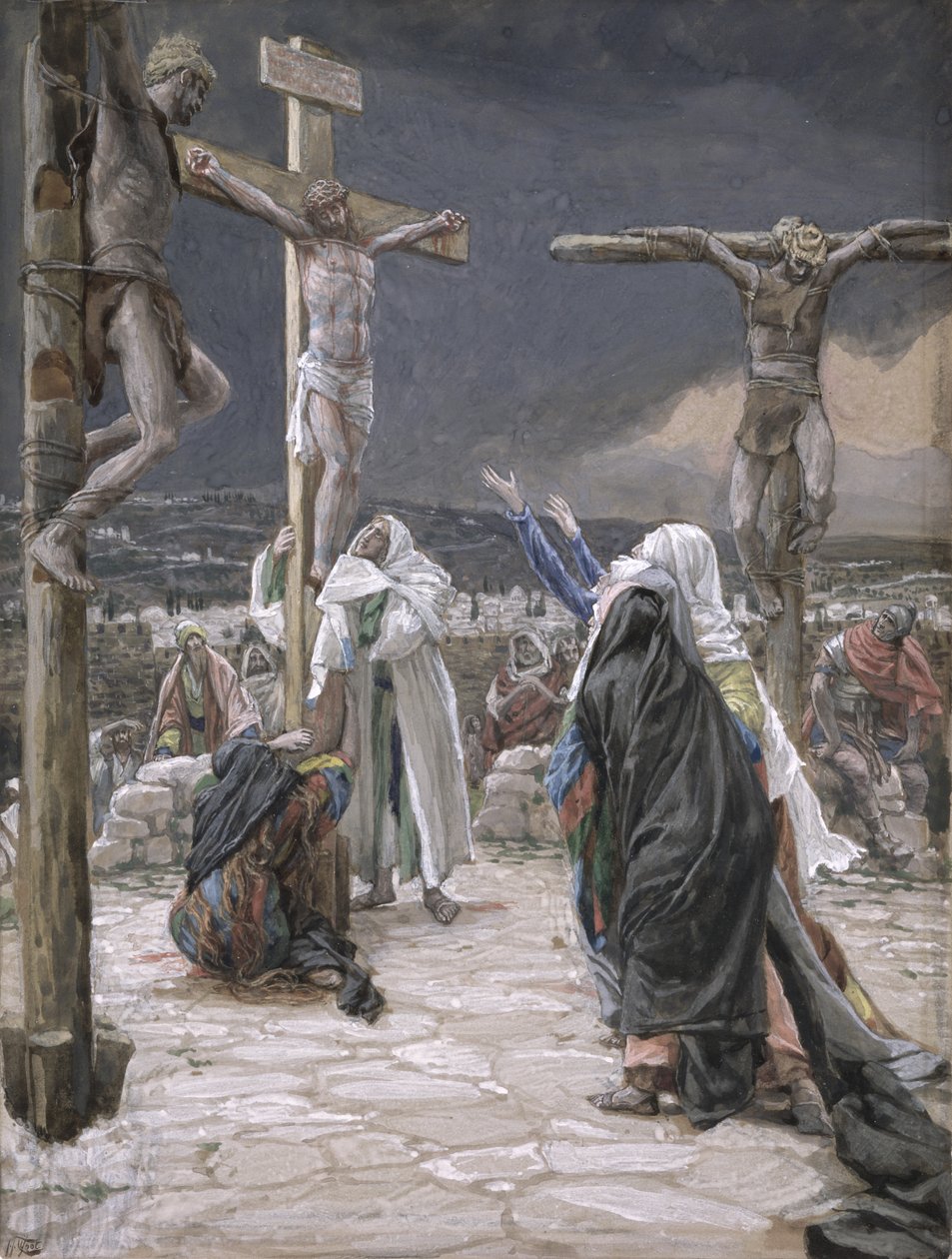 Jeesuksen kuolema, kuvitus teokselle The Life of Christ, n. 1884-1896 (wc ja guassi pahville) tekijältä James Jacques Joseph Tissot