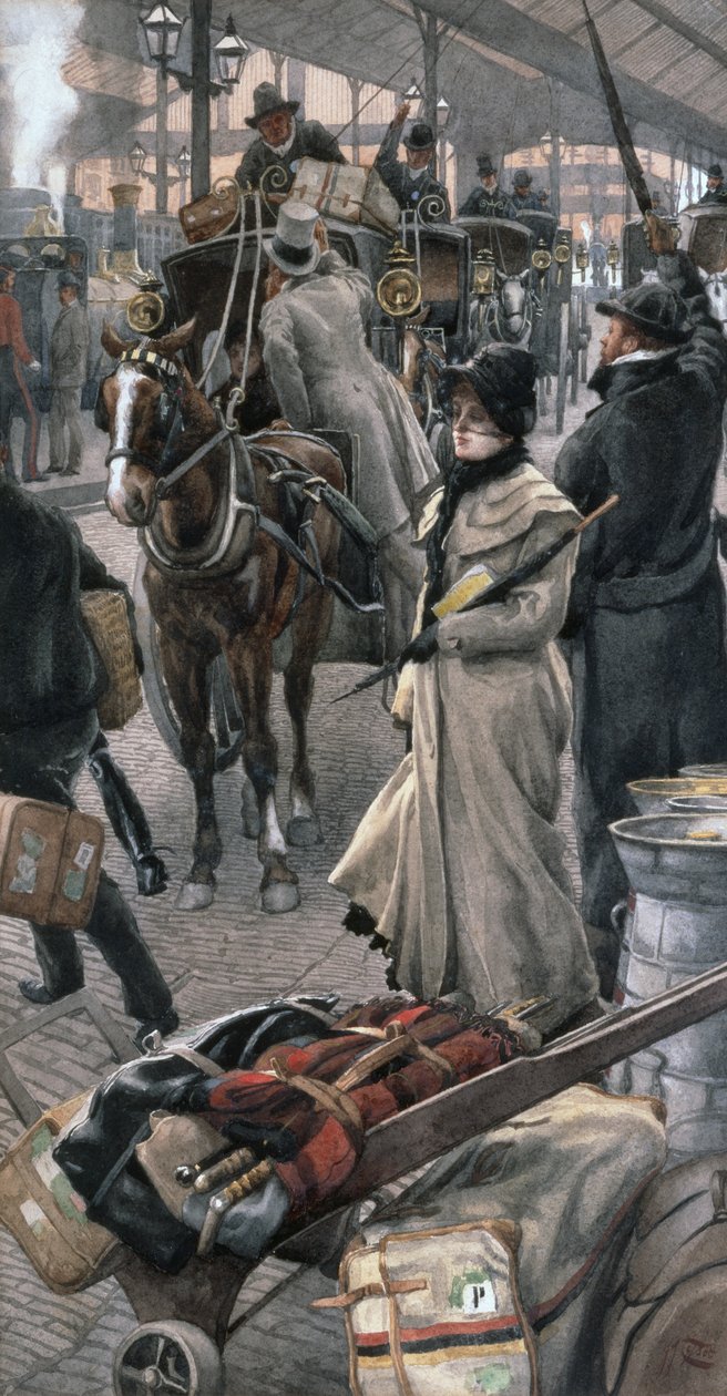 Lähtölaituri, Victoria Station (kynä ja akvarelli) tekijältä James Jacques Joseph Tissot