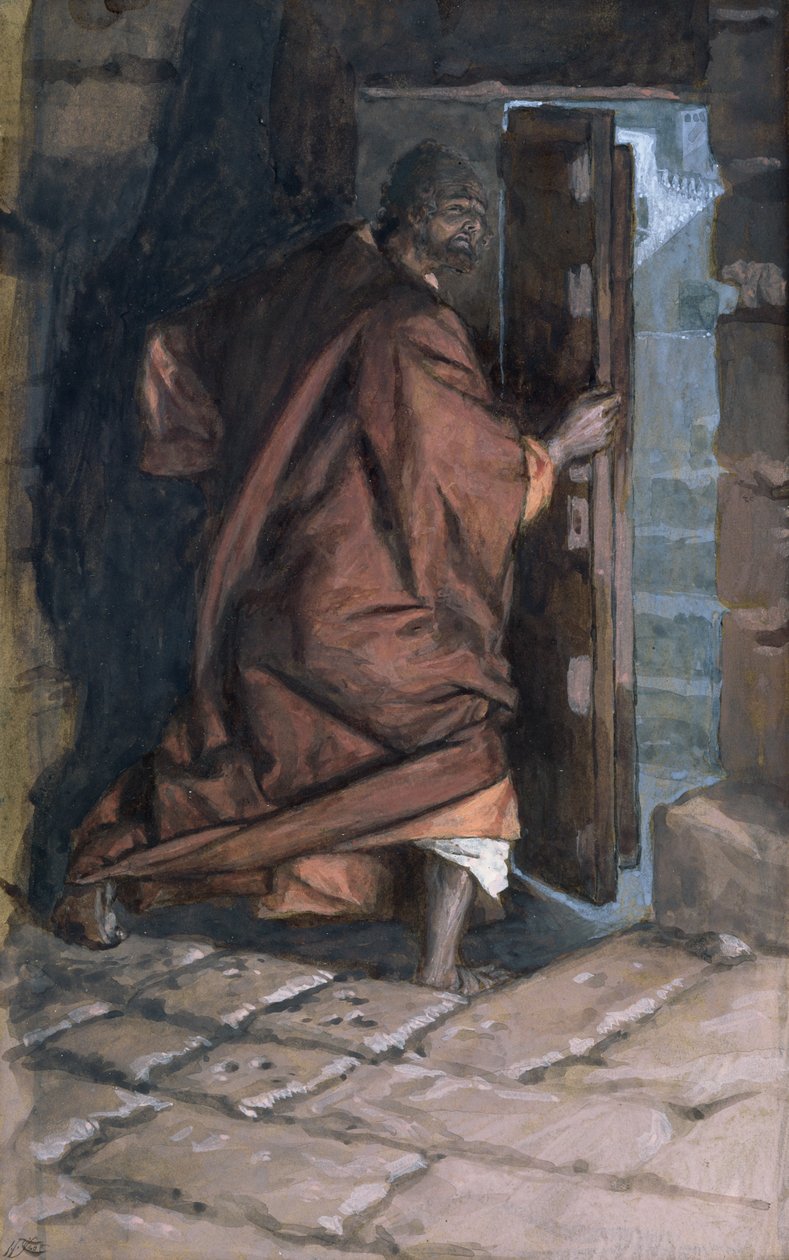 Juudaksen lähtö, kuvitus teokseen The Life of Christ, n. 1884-1896 (wc ja guassi pahville) tekijältä James Jacques Joseph Tissot