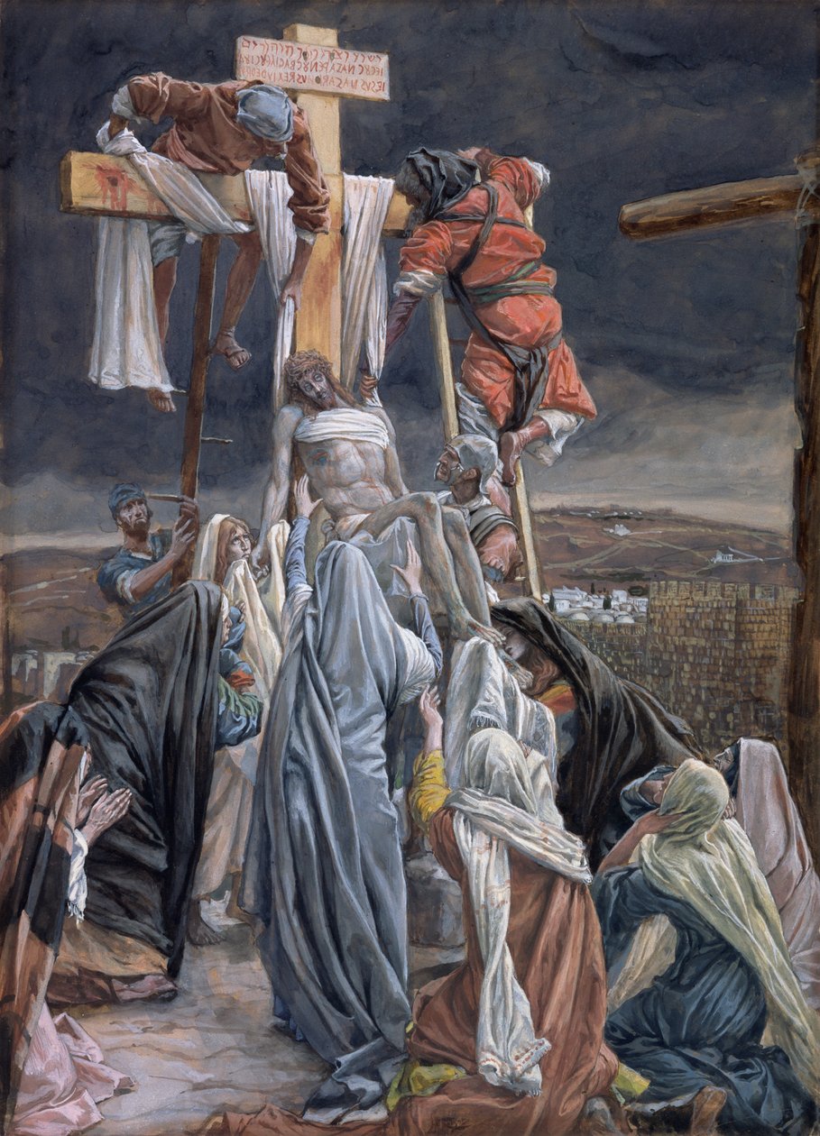 Laskeutuminen ristiltä, kuvitus teokseen The Life of Christ, n. 1884-1896 (wc ja guassi pahville) tekijältä James Jacques Joseph Tissot