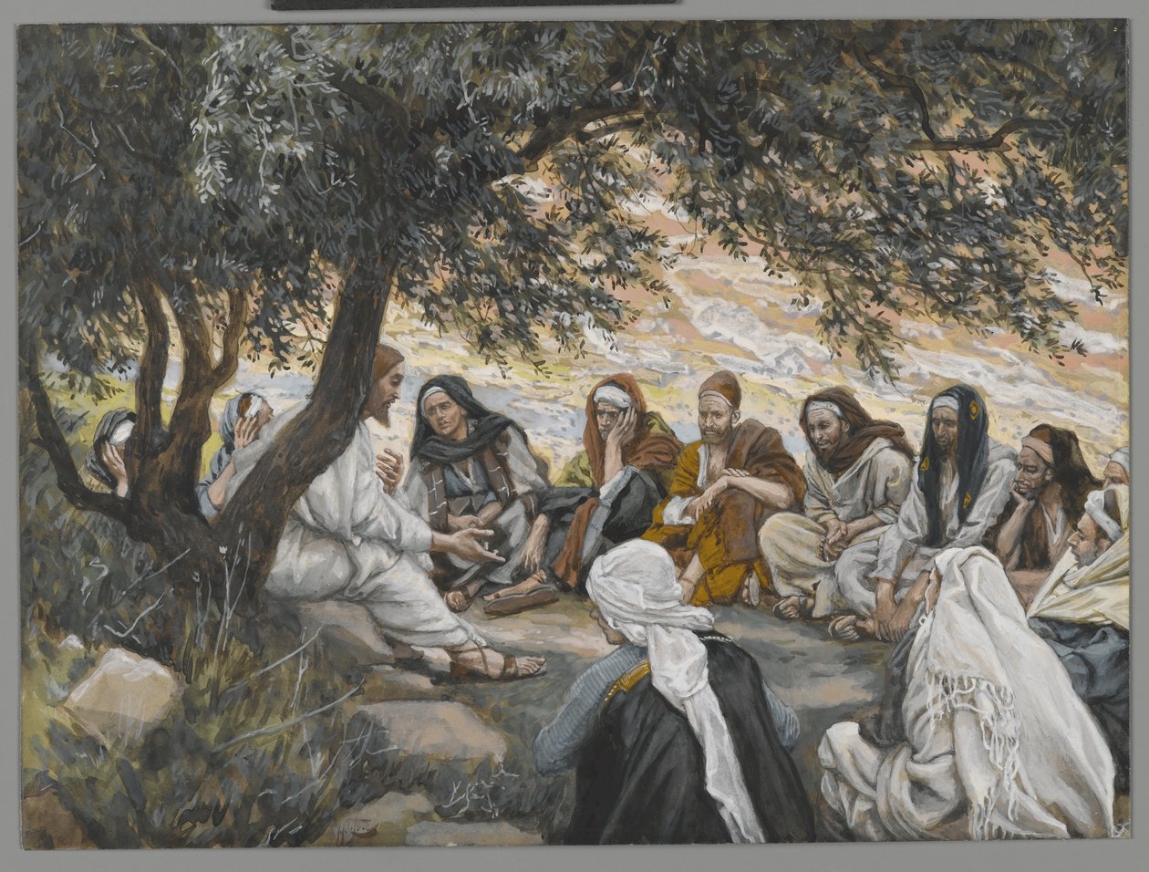 Kehotus apostoleille, esimerkki teoksesta Herramme Jeesuksen Kristuksen elämä (wc grafiitin päällä paperilla) tekijältä James Jacques Joseph Tissot