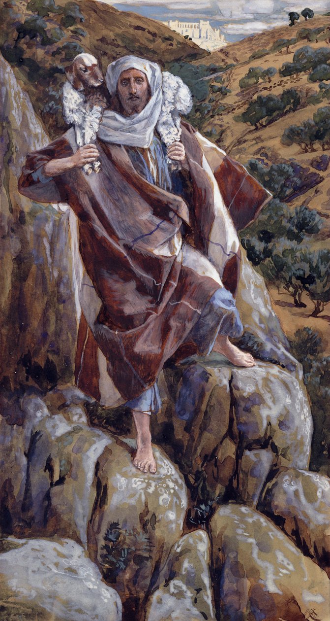 Hyvä paimen, kuvitus teoksesta The Life of Christ, n. 1886-1894 (guassi pahville) tekijältä James Jacques Joseph Tissot