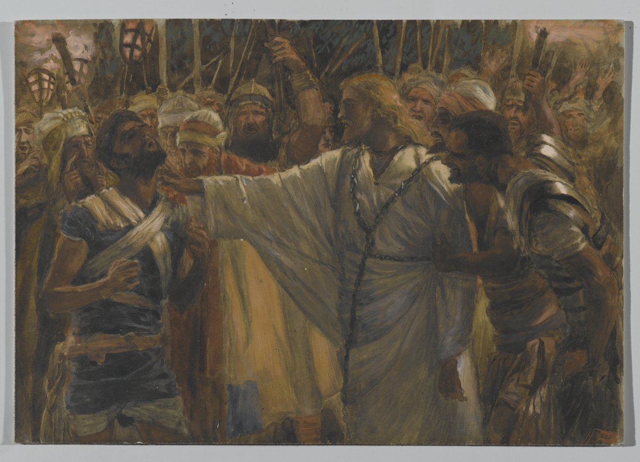 Malchuksen paraneminen, esimerkki teoksesta The Life of Our Lord Jesus Christ, 1886-94 (wc grafiitin päällä paperilla) tekijältä James Jacques Joseph Tissot