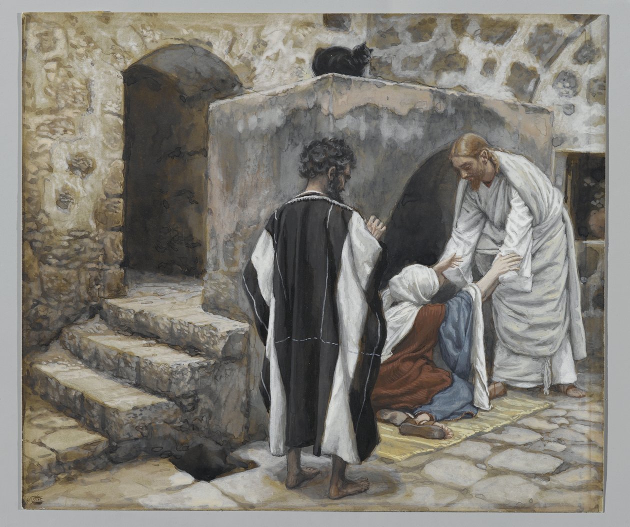 Petersin anopin paraneminen, kuvitus teoksesta Herramme Jeesuksen Kristuksen elämä (wc grafiitin päällä paperilla) tekijältä James Jacques Joseph Tissot