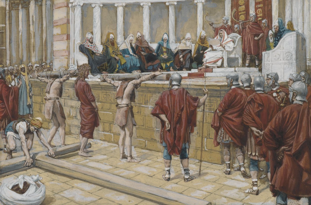 Tuomio Gabbathasta, esimerkki teoksesta The Life of Our Lord Jesus Christ, 1886-94 (wc grafiitin päällä paperilla) tekijältä James Jacques Joseph Tissot