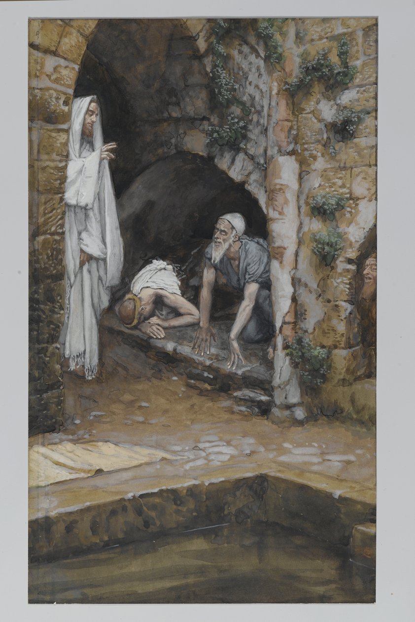 Mies, jolla on sairaus, esimerkki teoksesta Herramme Jeesuksen Kristuksen elämä (wc grafiitin päällä paperilla) tekijältä James Jacques Joseph Tissot
