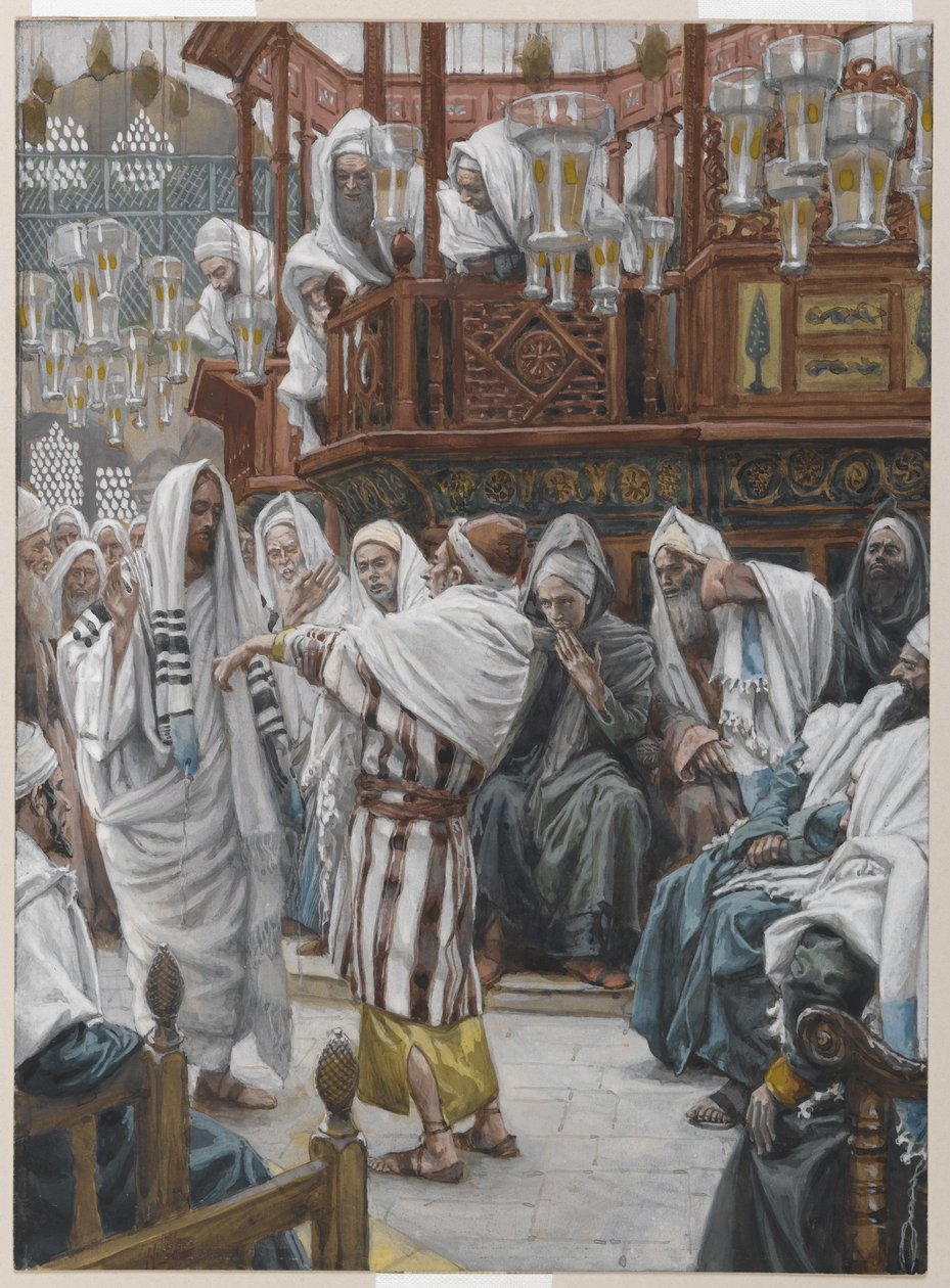 Mies kuihtuneella kädellä, kuva Herramme Jeesuksen Kristuksen elämästä (wc grafiitin päällä paperilla) tekijältä James Jacques Joseph Tissot