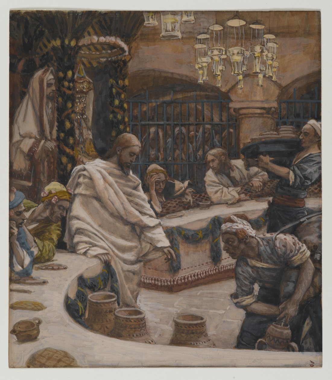 Avioliitto Kaanassa, esimerkki teoksesta Herramme Jeesuksen Kristuksen elämä (wc grafiitin päällä paperilla) tekijältä James Jacques Joseph Tissot
