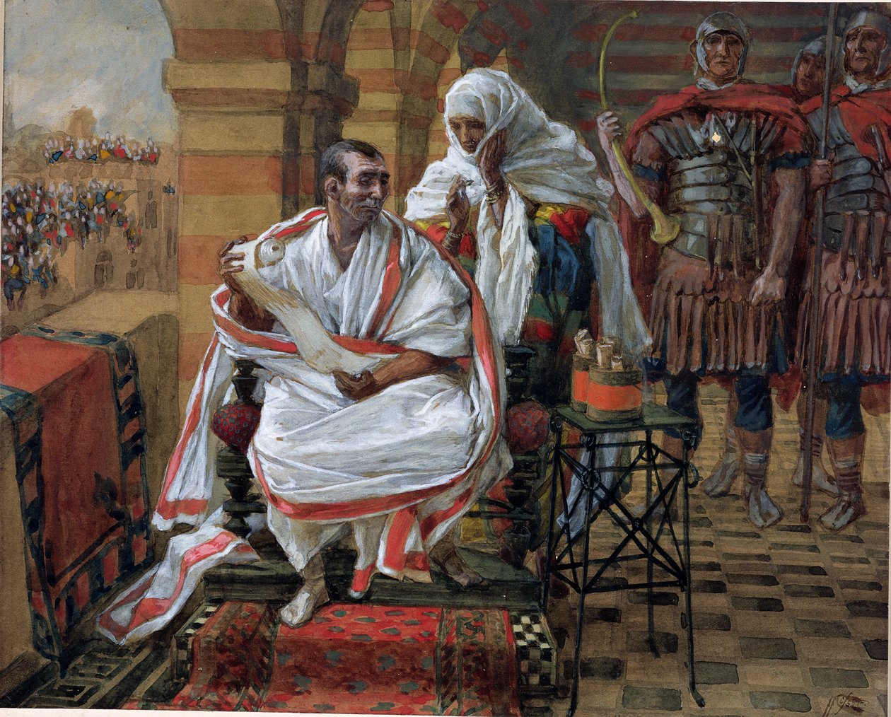 The Message of Pilates Wife, kuvitus teokselle The Life of Christ, n. 1886-1894 (wc ja guassi pahville) tekijältä James Jacques Joseph Tissot