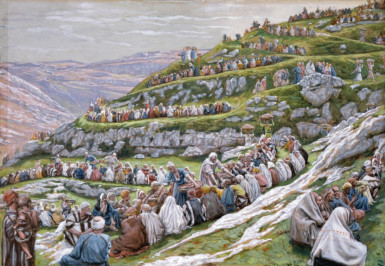 Leipien ja kalojen ihme, kuvitus teokseen The Life of Christ, n. 1886-1894 (wc ja guassi pahville) tekijältä James Jacques Joseph Tissot