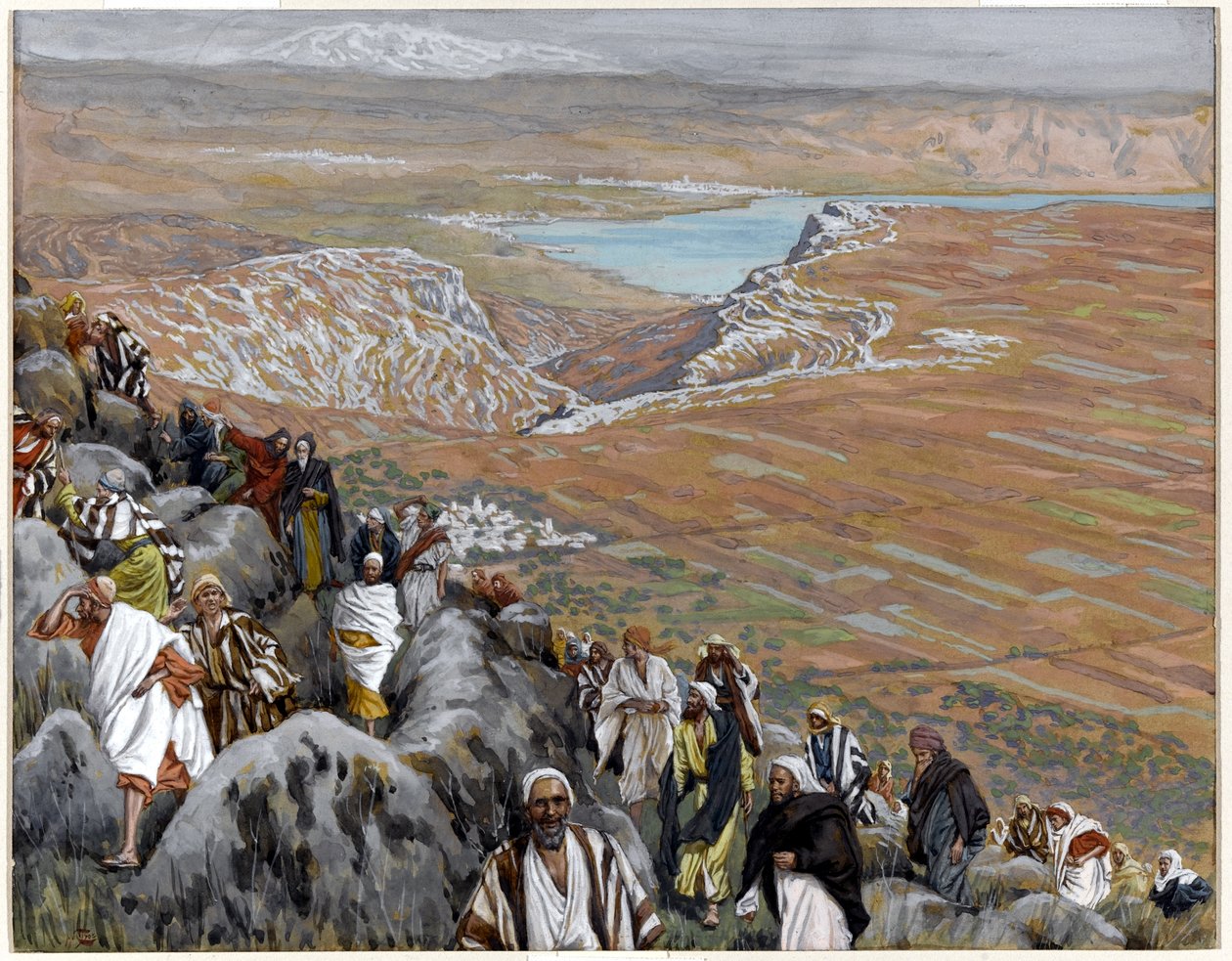 Ihmiset etsivät Kristusta tehdäkseen hänestä kuninkaan, kuvitus teokselle The Life of Christ, n. 1886-1894 (wc ja guassi pahville) tekijältä James Jacques Joseph Tissot