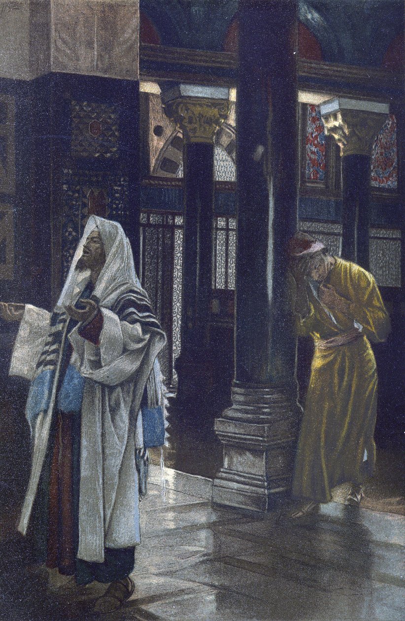 Fariseus ja publikaani - Fariseus ja Publikaani - teoksesta "" Herramme Jeesuksen Kristuksen elämä"" - 1899, James Tissot - La vie de notre seigneur Jesus Christ, kirjoittanut Jacques Joseph (Jacques Joseph) Tissot dit James Tissot ( 1836-1902) tekijältä James Jacques Joseph Tissot