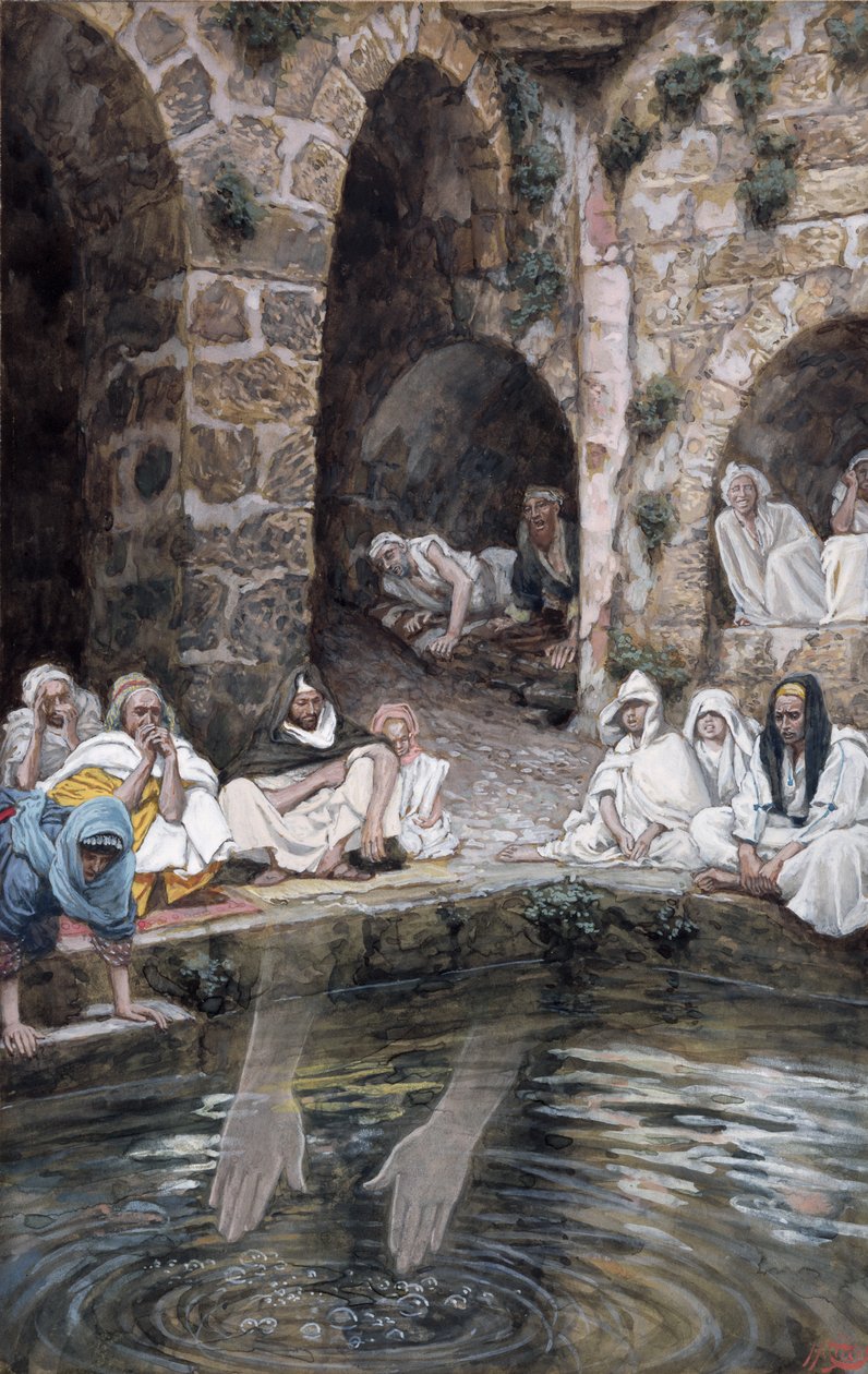 Bethesdan allas, kuvitus teokseen The Life of Christ, n. 1886-1894 (wc ja guassi pahville) tekijältä James Jacques Joseph Tissot