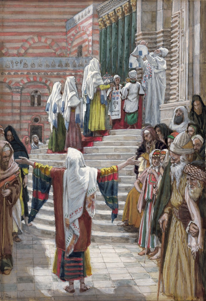 Kristuksen esittely temppelissä, kuvitus teokselle The Life of Christ, n. 1886-1894 (wc ja guassi pahville) tekijältä James Jacques Joseph Tissot