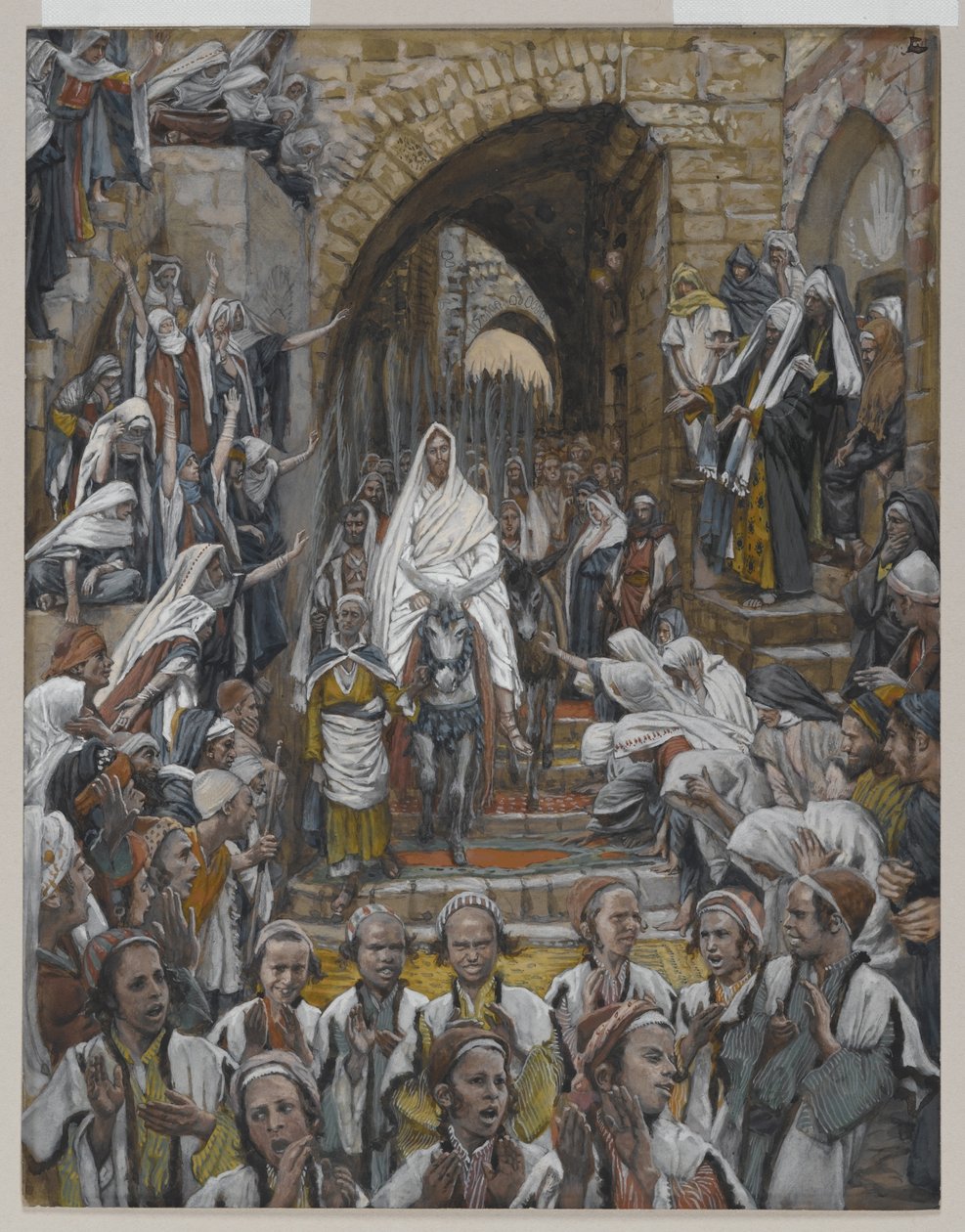 Kulkue Jerusalemin kaduilla, esimerkki teoksesta Herramme Jeesuksen Kristuksen elämä, 1886-94 (wc grafiitin päällä paperilla) tekijältä James Jacques Joseph Tissot
