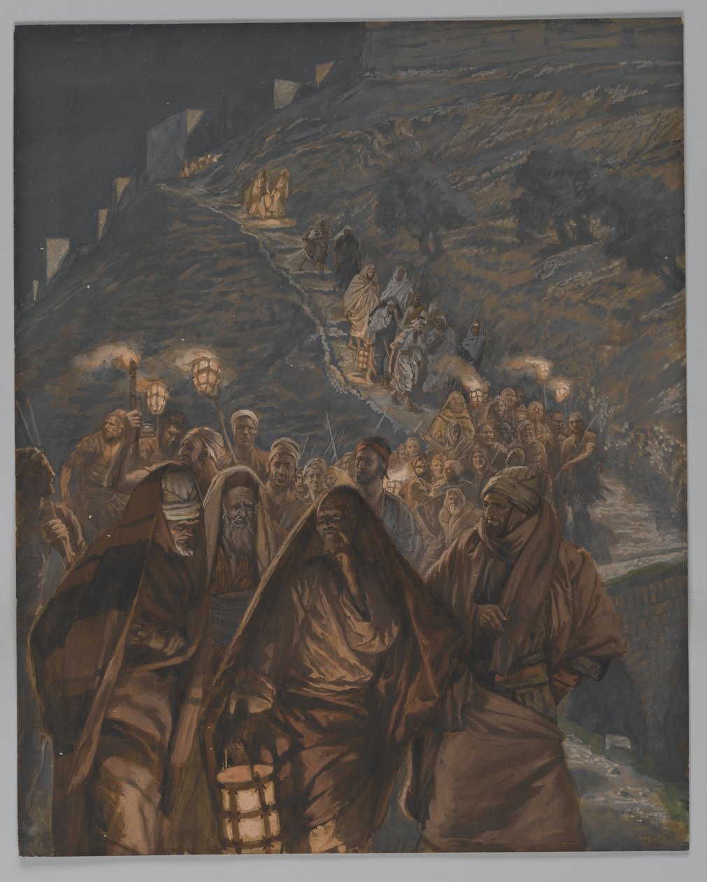 Juudaksen kulkue, esimerkki teoksesta Herramme Jeesuksen Kristuksen elämä, 1886-94 (wc grafiitin päällä paperilla) tekijältä James Jacques Joseph Tissot