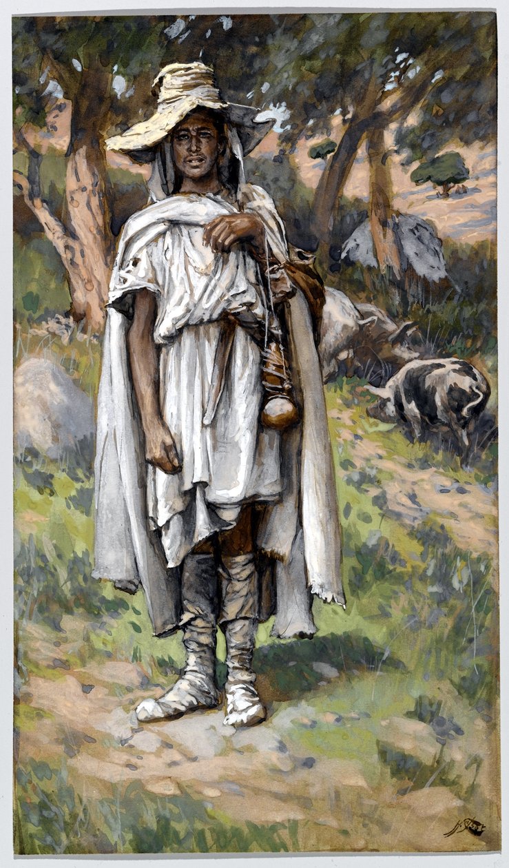 Tuhlaajapoika pyytää almua, kuvitus teokseen The Life of Christ, n. 1884-1896 (wc ja guassi pahville) tekijältä James Jacques Joseph Tissot