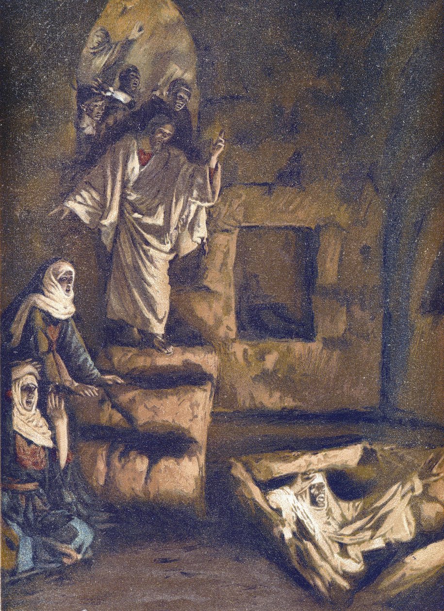 Lasaruksen ylösnousemus - Lasaruksen ylösnousemus - "" Meidän Herramme Jeesuksen Kristuksen elämästä"" - 1899 James Tissot - Herramme Jeesuksen Kristuksen elämä, kirjoittanut Jacques Joseph (Jacques Joseph) Tissot dit James Tissot (1836- 1902) tekijältä James Jacques Joseph Tissot