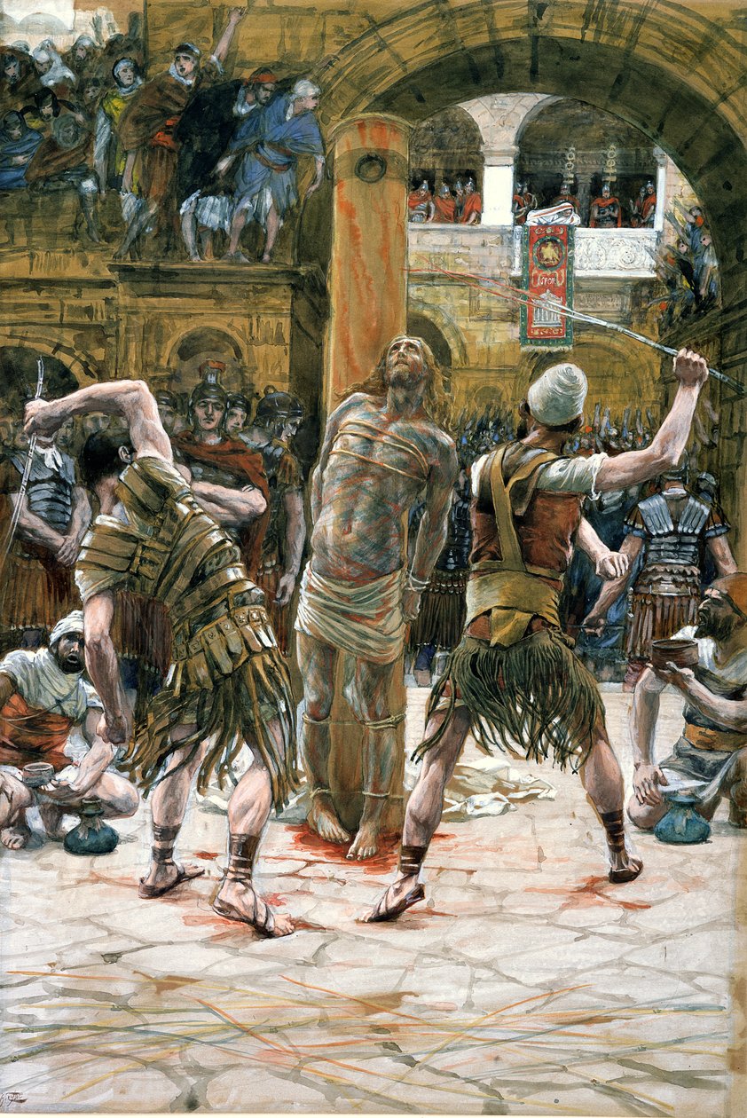 The Scourging, kuvitus teokseen The Life of Christ, n. 1884-1896 (wc ja guassi pahville) tekijältä James Jacques Joseph Tissot