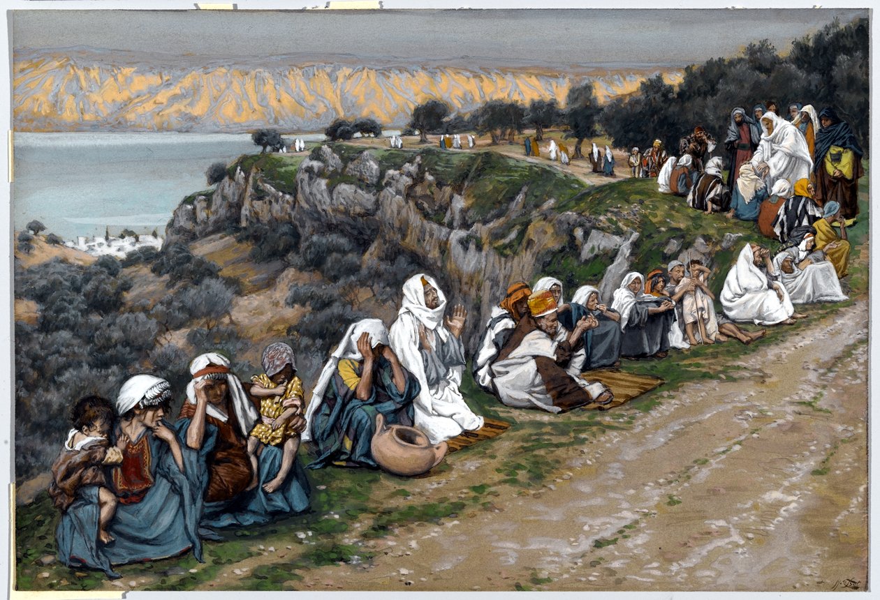 Sairaat odottavat Jeesuksen ohikulkua, kuvitus teoksesta The Life of Christ, n. 1884-1896 (wc ja guassi pahville) tekijältä James Jacques Joseph Tissot