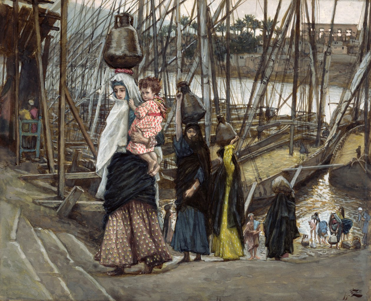 The Sojourn, Egypti, kuvitus teokseen The Life of Christ, n. 1886-1894 (wc ja guassi pahville) tekijältä James Jacques Joseph Tissot