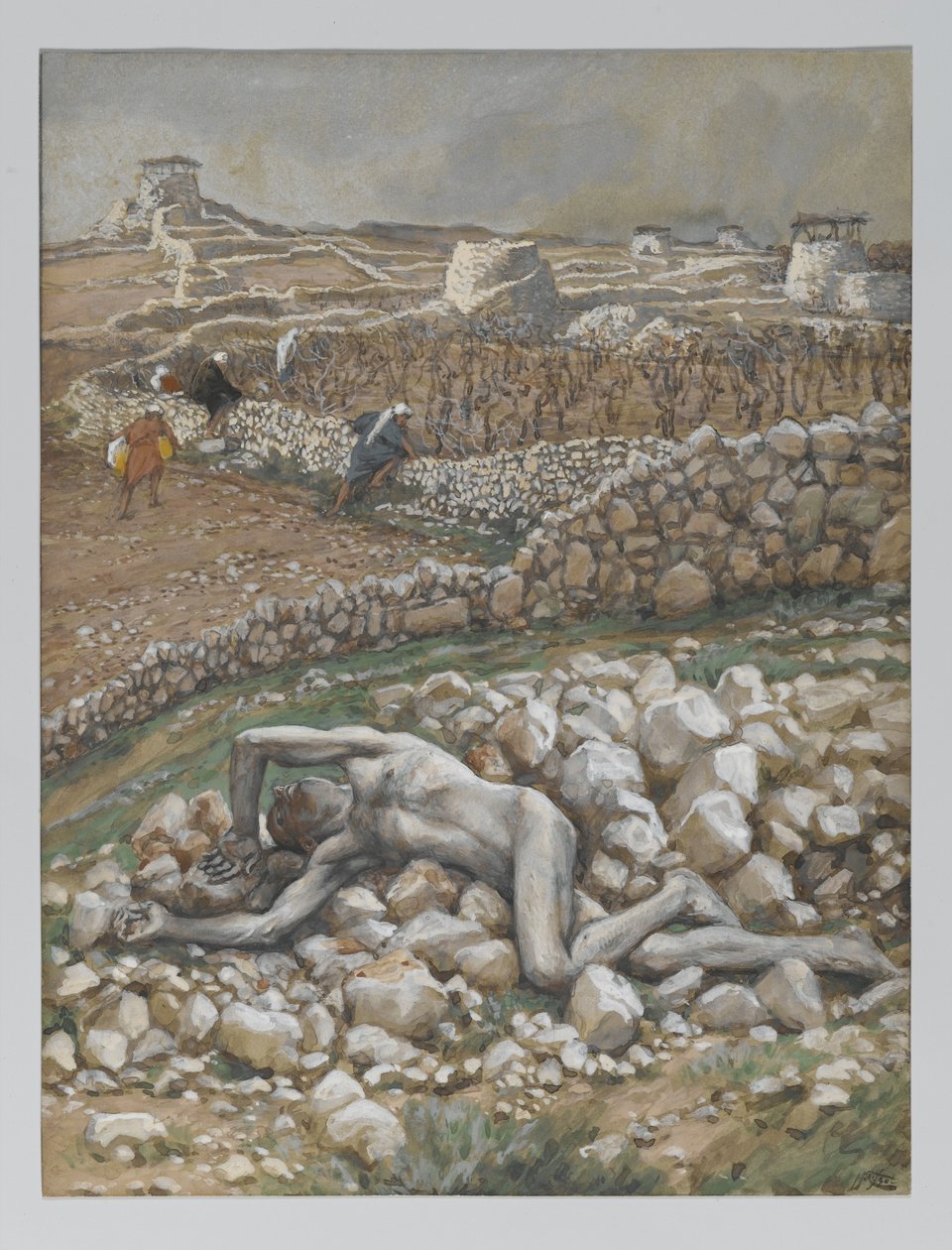 Viinitarhan poika, kuvitus teoksesta "Herramme Jeesuksen Kristuksen elämä" (akvarelli grafiitin päällä paperille) tekijältä James Jacques Joseph Tissot