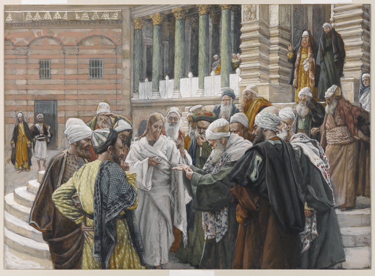 The Tribute Money, kuvitus teoksesta The Life of Our Lord Jesus Christ, 1886-94 (wc grafiitin päällä paperilla) tekijältä James Jacques Joseph Tissot