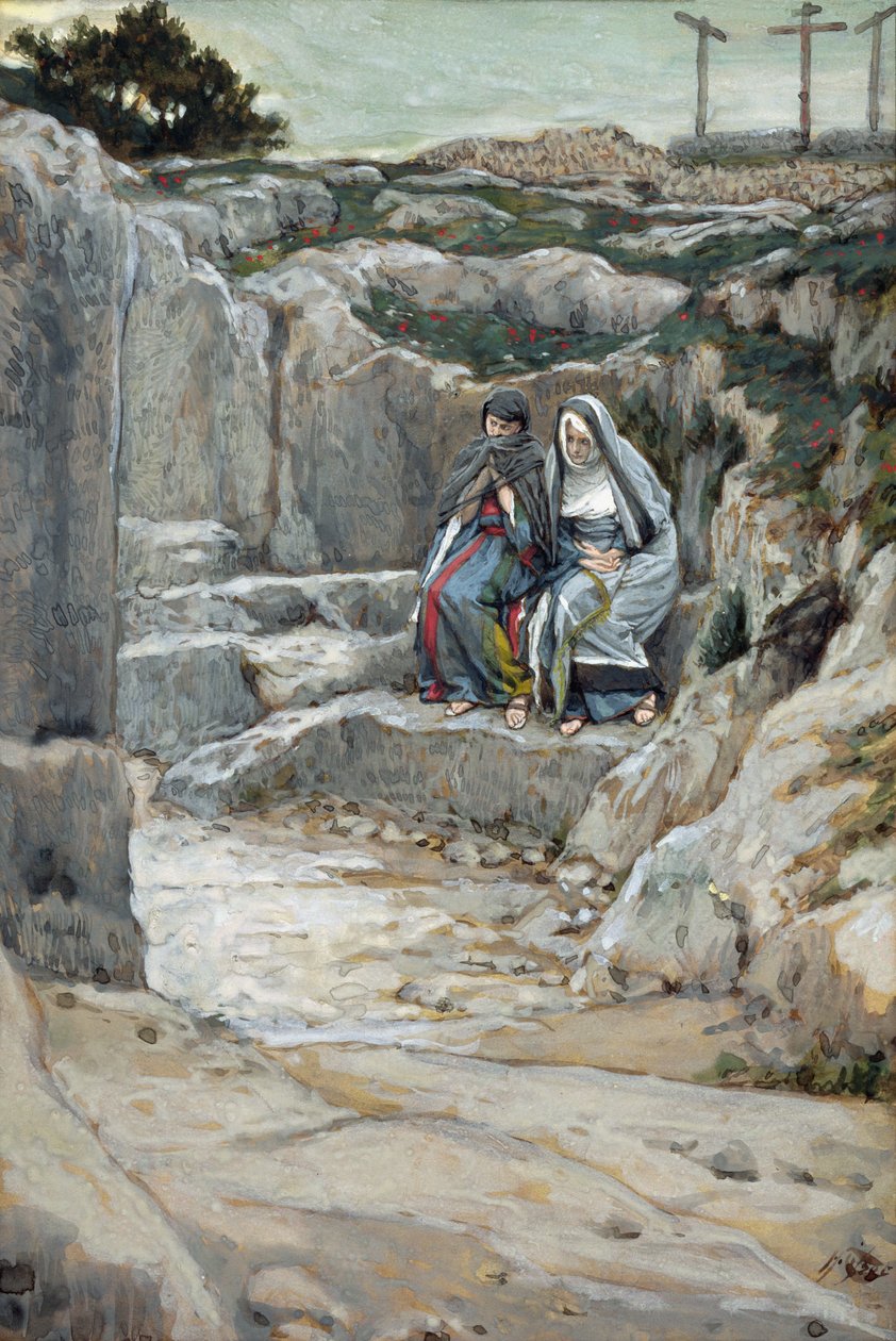 The Two Marys Watch the Tomb, kuvitus teokseen The Life of Christ, n. 1886-1894 (wc ja guassi pahville) tekijältä James Jacques Joseph Tissot