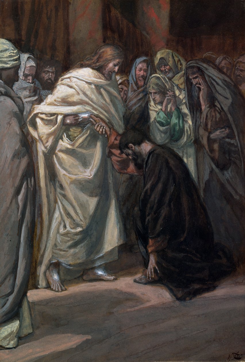 Pyhän Tuomaan epäusko, kuvitus teokseen The Life of Christ, n. 1884-1896 (wc ja guassi pahville) tekijältä James Jacques Joseph Tissot