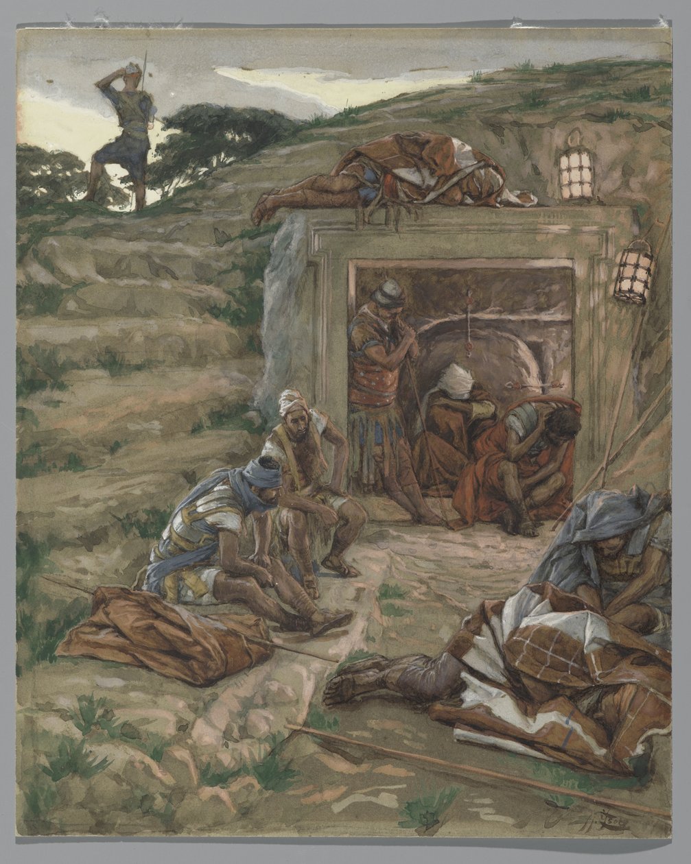 The Watch Over the Tomb, esimerkki teoksesta The Life of Our Lord Jesus Christ, 1886-94 (wc grafiitin päällä paperilla) tekijältä James Jacques Joseph Tissot