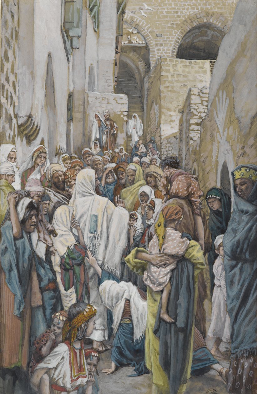 The Woman with Issue of Blood, kuva Herramme Jeesuksen Kristuksen elämästä (wc grafiitin päällä paperilla) tekijältä James Jacques Joseph Tissot