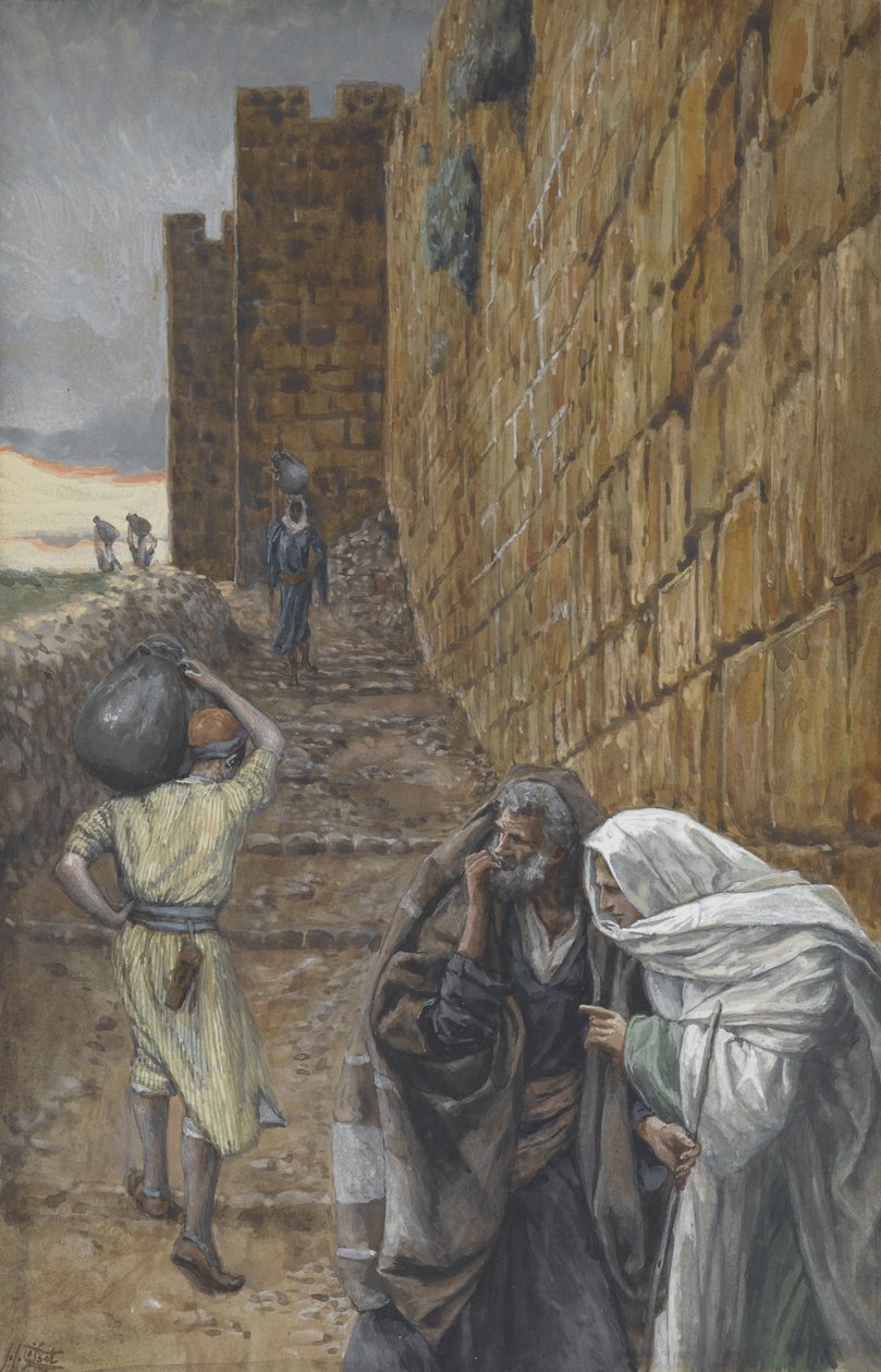 Mies kantaa kannua, kuva Herramme Jeesuksen Kristuksen elämästä, 1886-94 (wc grafiitin päällä paperilla) tekijältä James Jacques Joseph Tissot