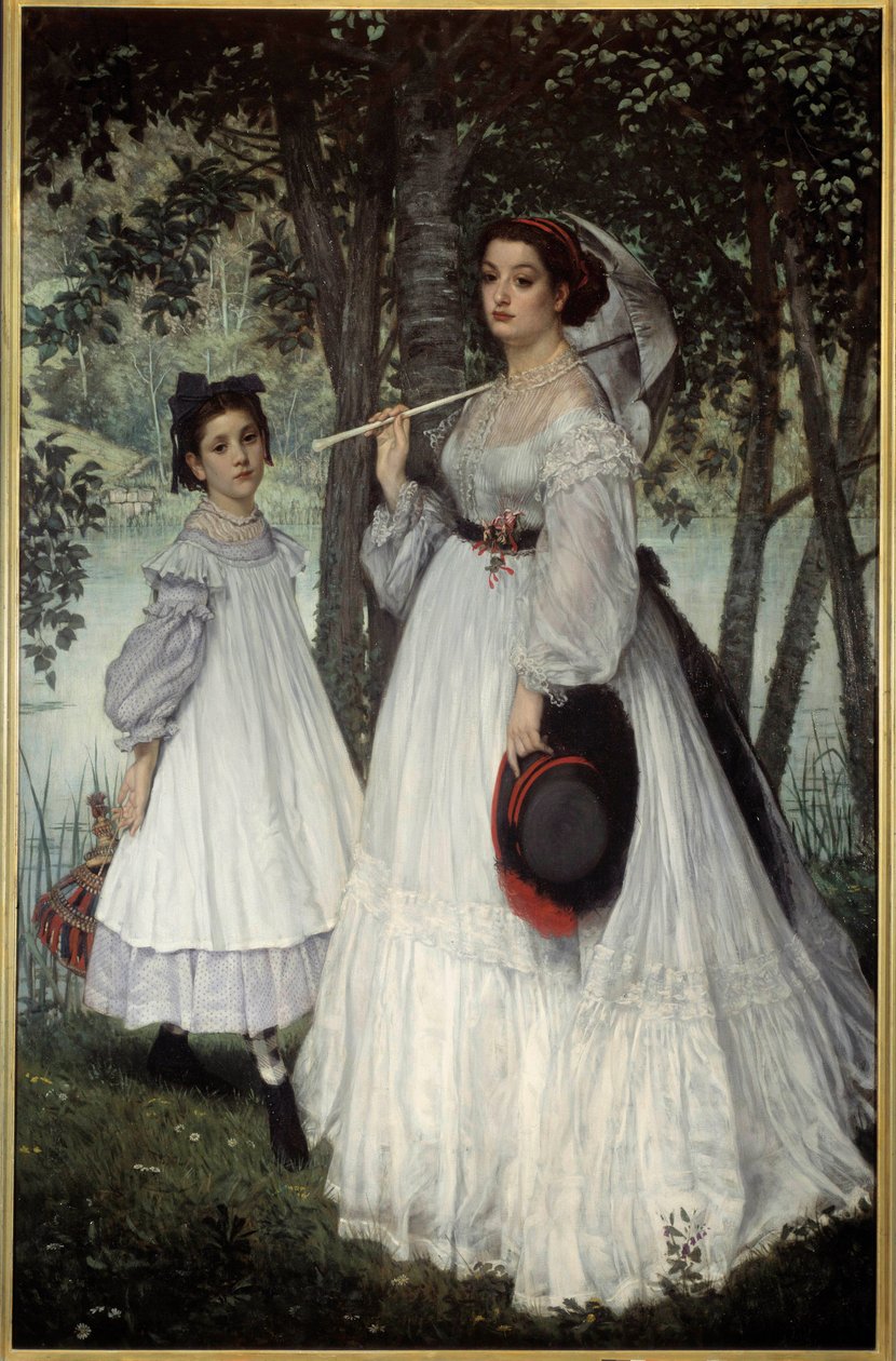 Kaksi sisarta eli "" muotokuvia puistossa" Jacques Josephin (Jacques-Joseph) maalaus Tissot, James Tissot (1836-1902) tekijältä James Jacques Joseph Tissot