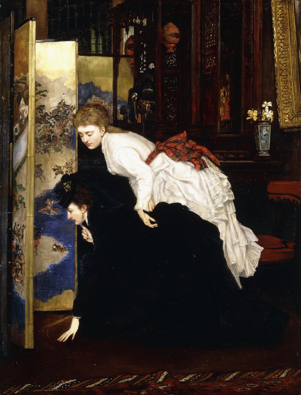 Nuoret naiset katsomassa japanilaisia esineitä, n. 1869-1870 tekijältä James Jacques Joseph Tissot