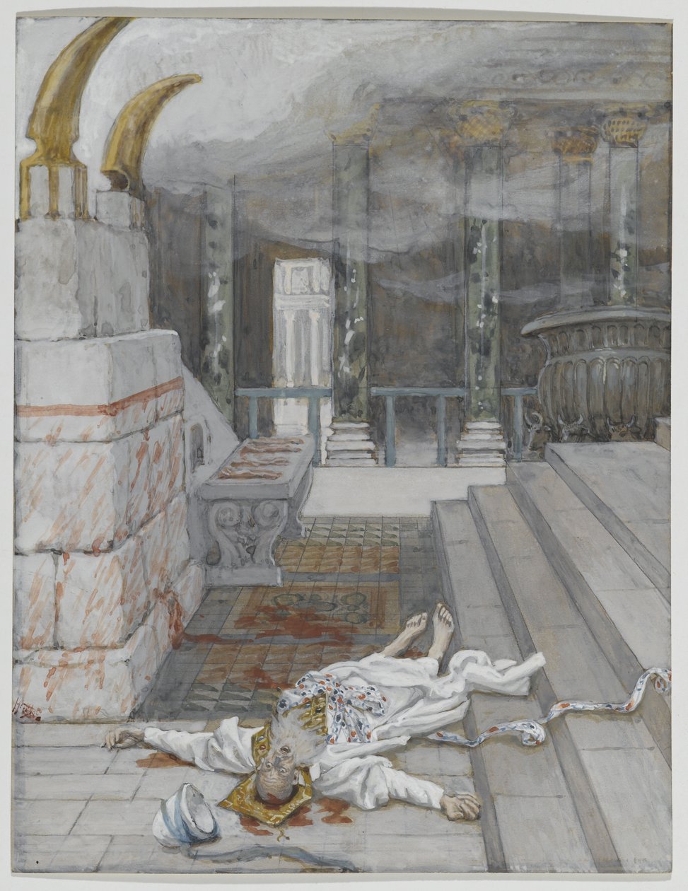 Sakarias tapettiin temppelin ja alttarin välissä, esimerkki teoksesta "Herramme Jeesuksen Kristuksen elämä" tekijältä James Jacques Joseph Tissot