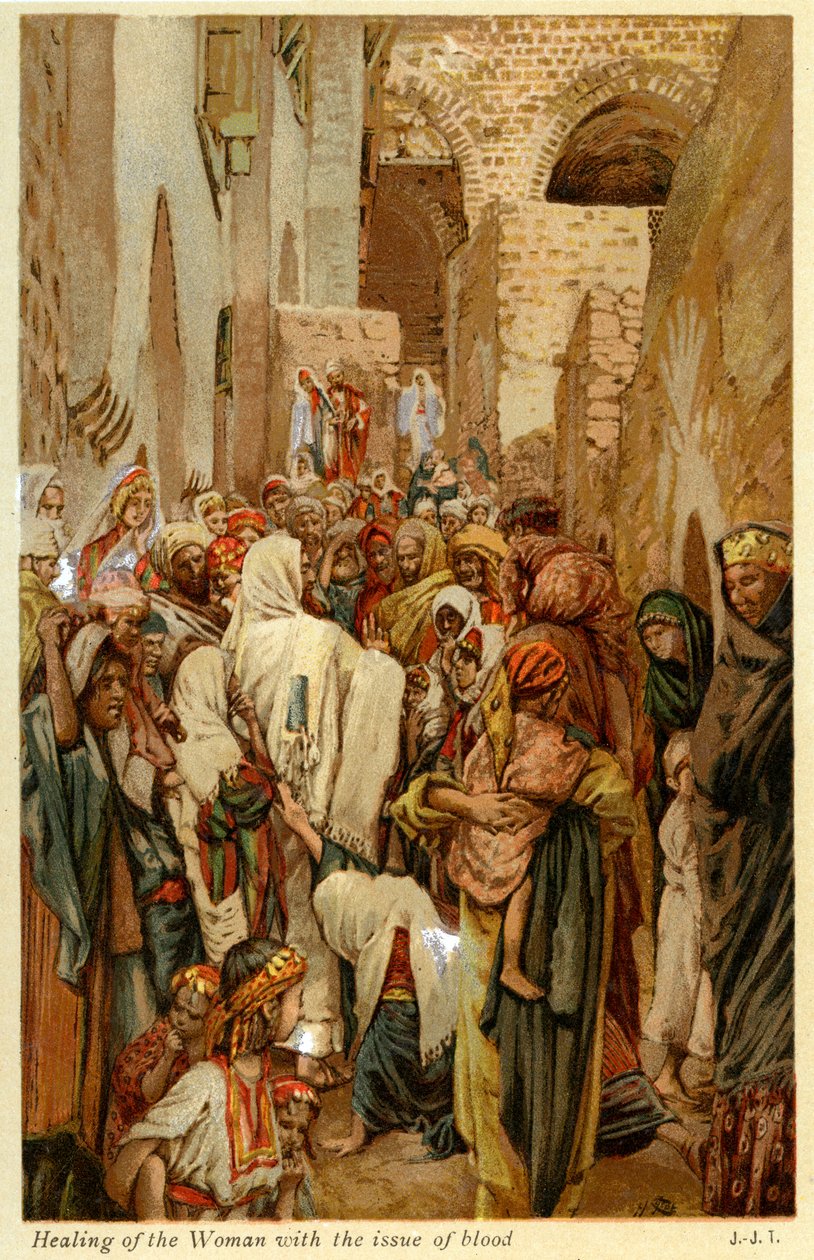 Veriongelman saaneen naisen parantaminen - Raamattu tekijältä James Jacques Joseph after Tissot