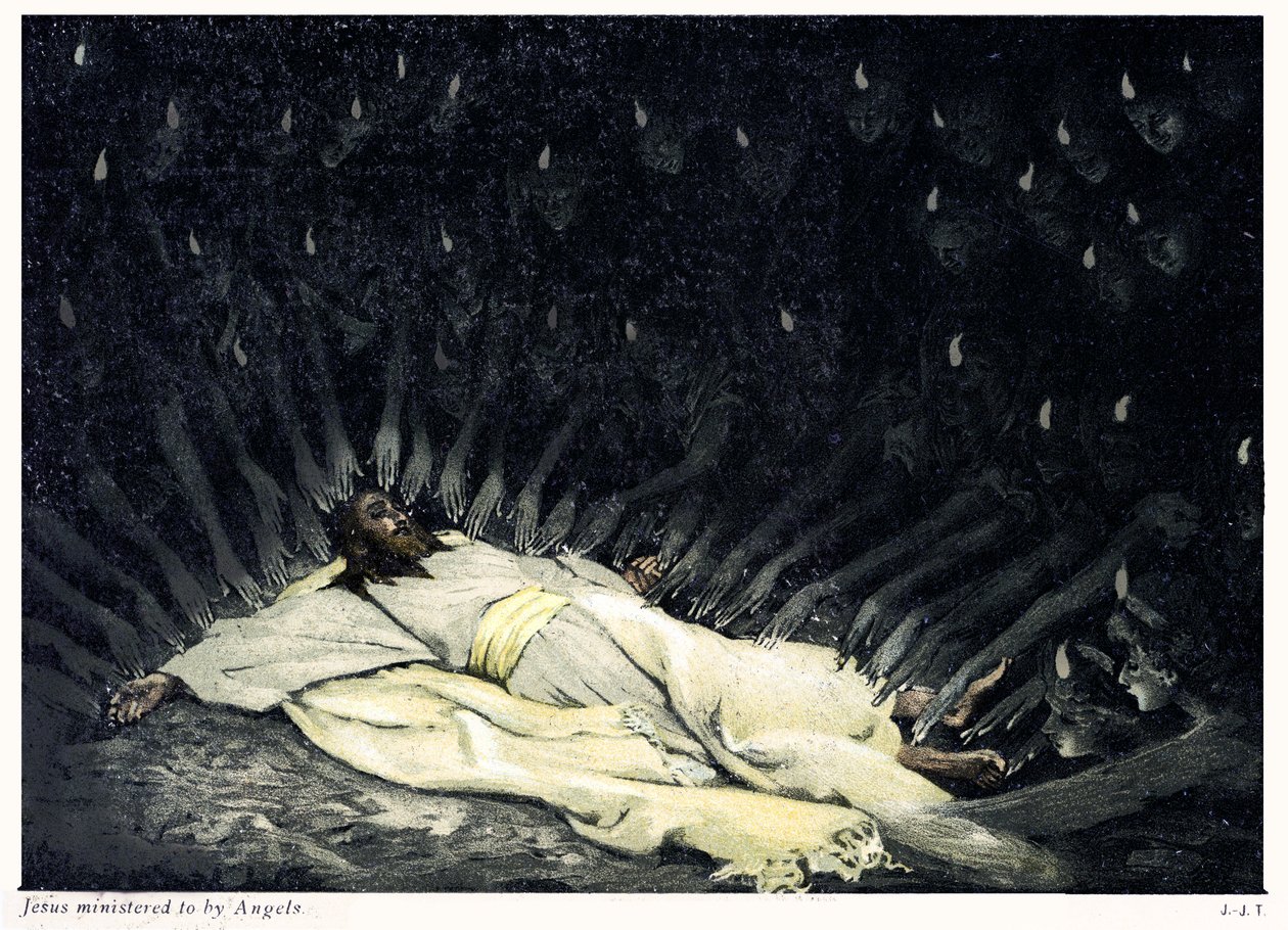 Enkelit palvelivat Jeesusta - Raamattu tekijältä James Jacques Joseph after Tissot