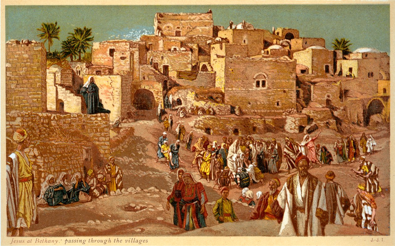 Jeesus Betaniassa: kulkemassa kylien läpi - Raamattu tekijältä James Jacques Joseph after Tissot
