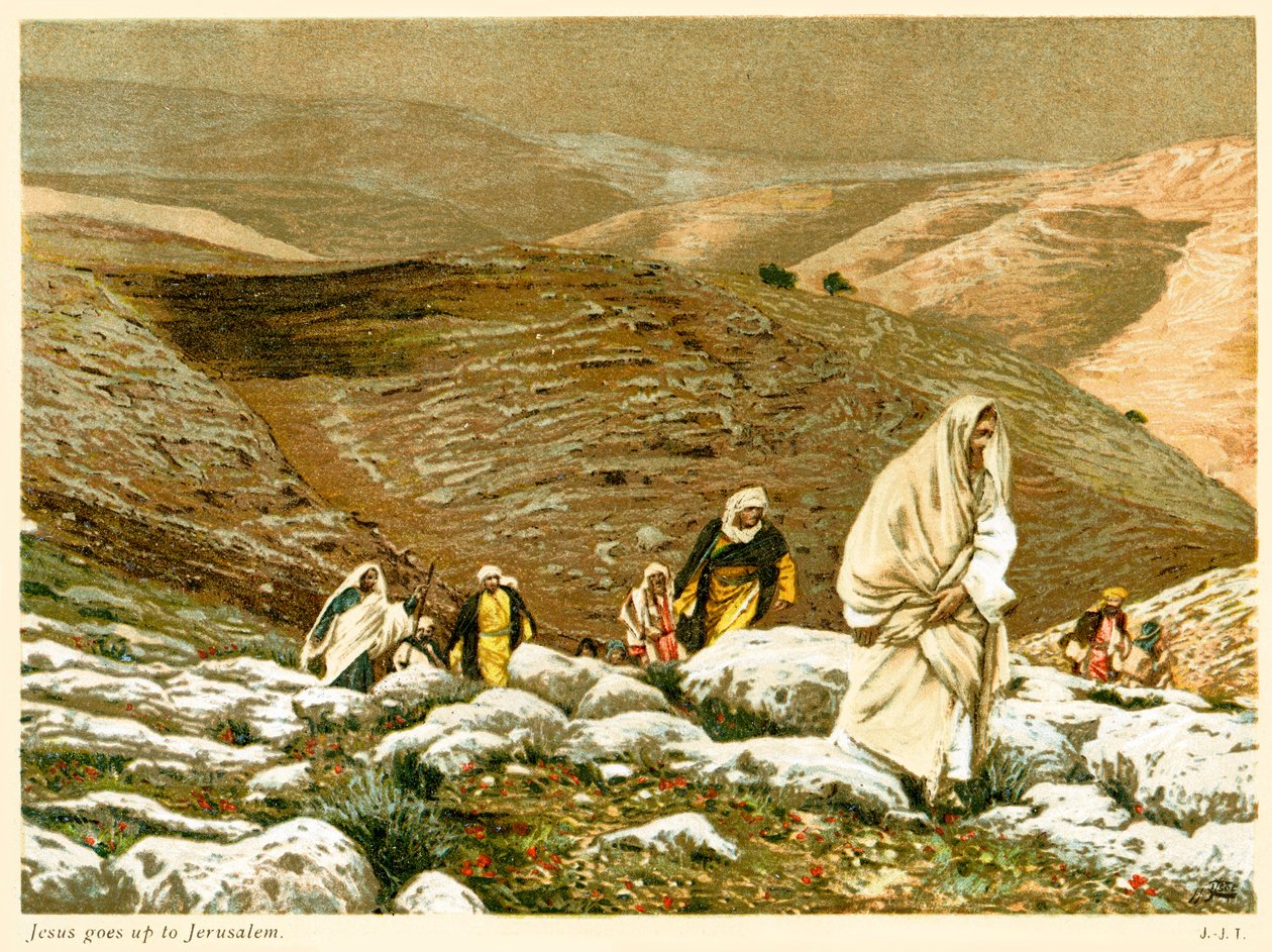 Jeesus menee ylös Jerusalemiin - Pyhä Johannes, Raamattu tekijältä James Jacques Joseph after Tissot