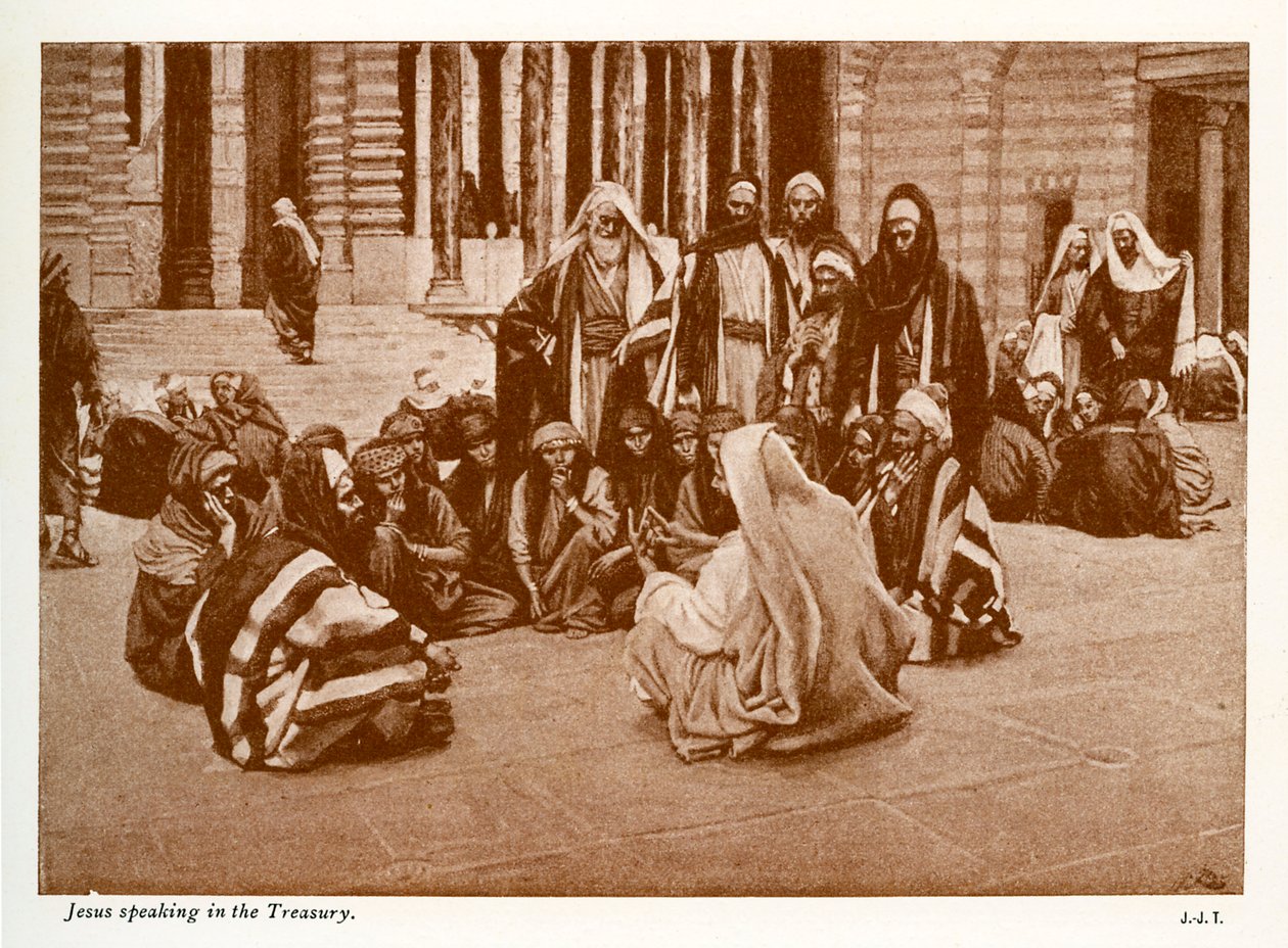 Jeesus puhuu aarrekammiossa - Pyhä Johannes - Raamattu tekijältä James Jacques Joseph after Tissot