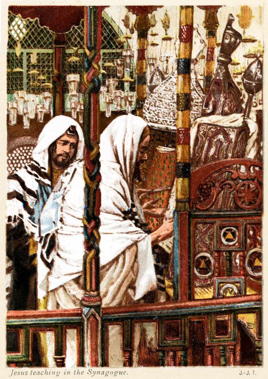 Jeesus opettaa synagogassa - Pyhä Matteus - Raamattu tekijältä James Jacques Joseph after Tissot